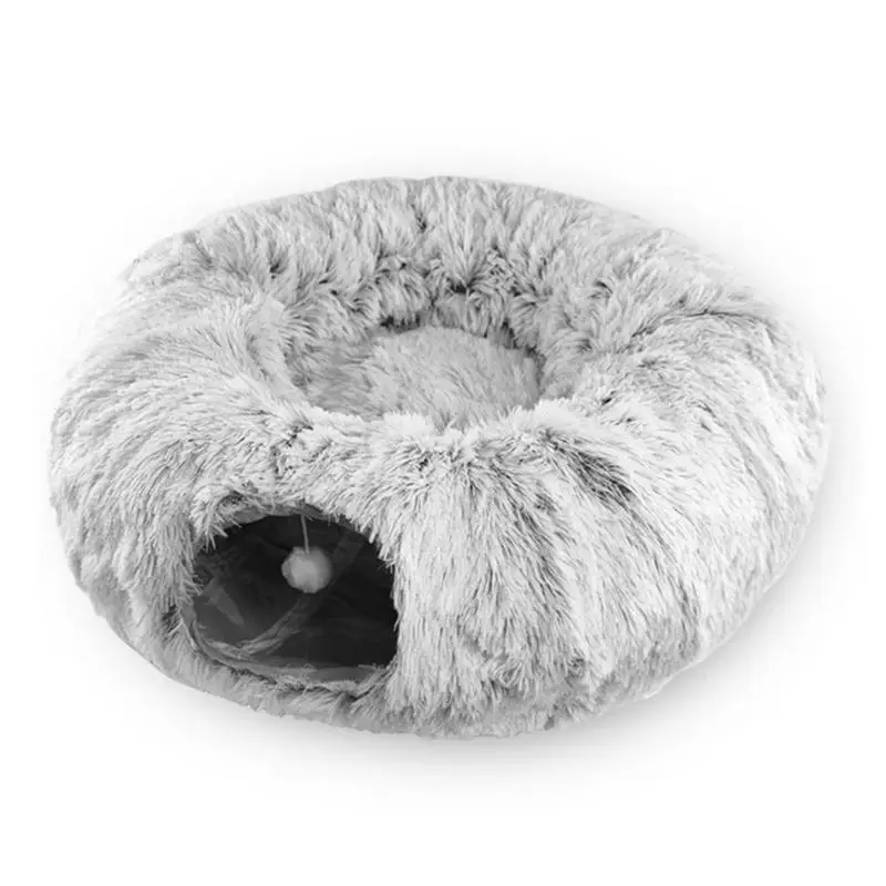 

Donut Tunnel Bed For Cats Cat Bed Cave Donut With Plush Toy Scratch Resistant Round Cat Toys Cat Tunnel For Ferret Cat Puppy