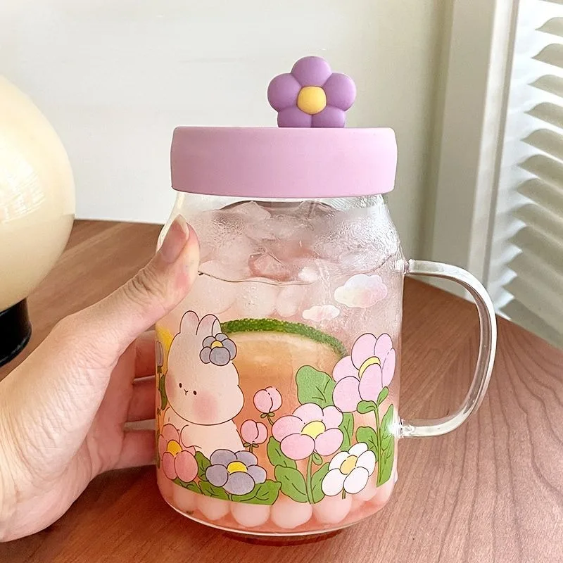 High Temperature Resistant Glass Cup, Thick Straw Student Milk Milk Tea Drinking Water, Instagram Printed High Aesthetic Value