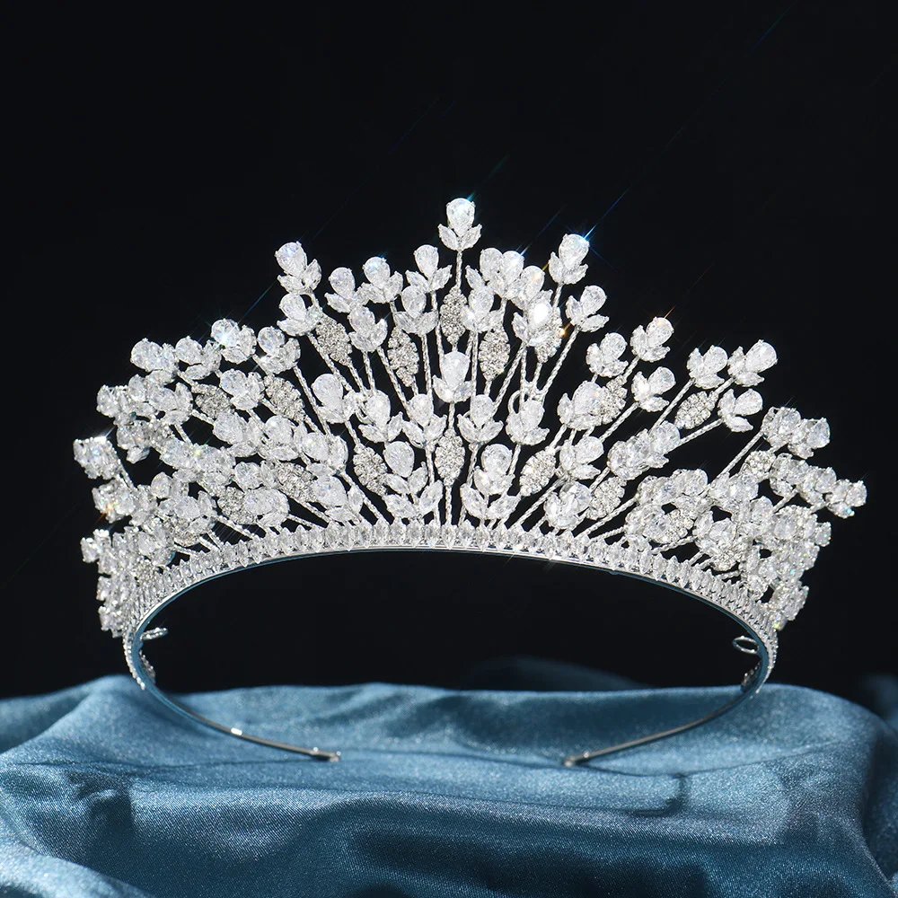 Luxury Crowns Tiaras For Wedding Bride Hair Accessories CZ Zirconia Pearl Big Bridal Crown For Pageant Wedding Headdress Corona