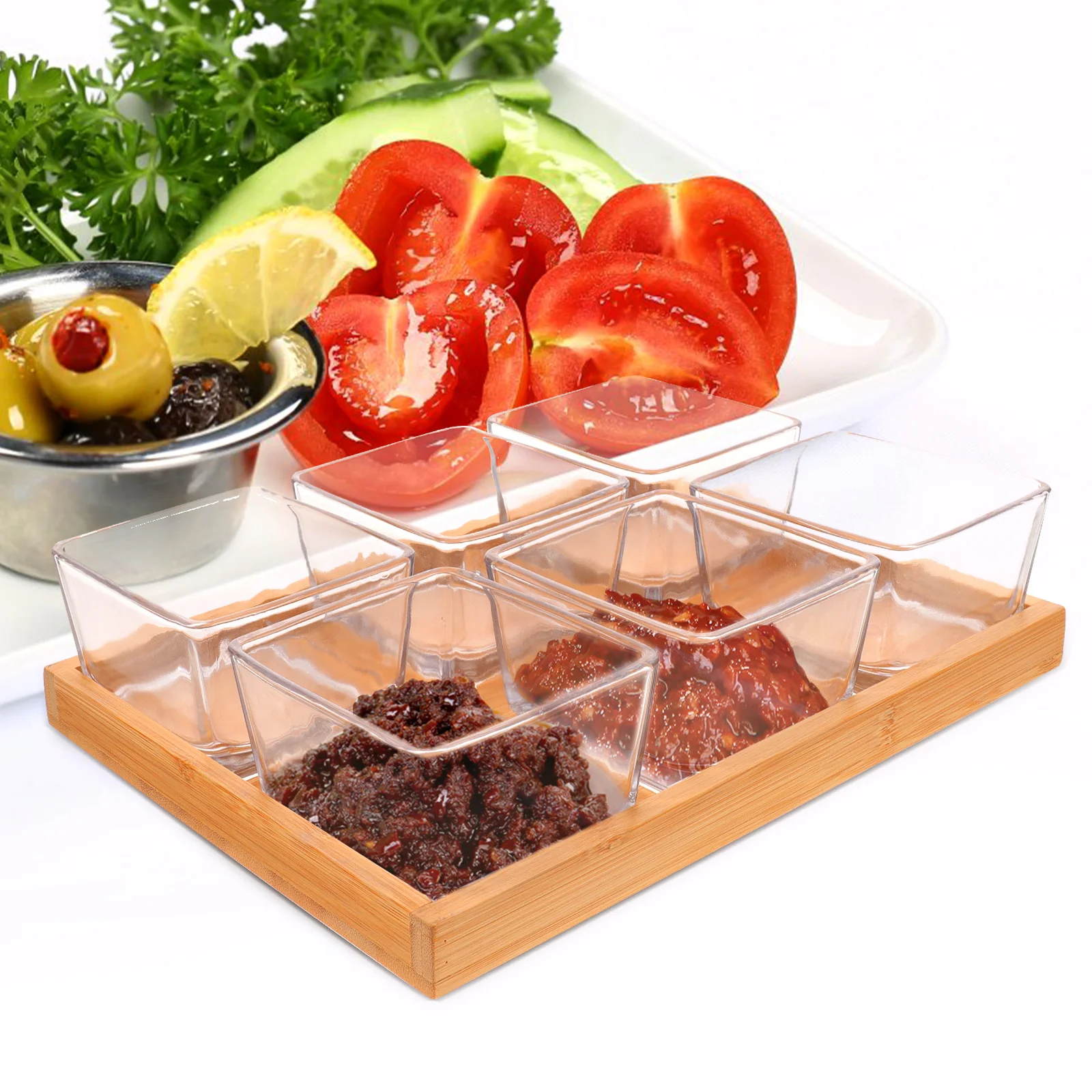 

Бамбуковая стеклянная тарелка для закусок, сетка для сухофруктов, конфет, десерта, шоколадного печенья, материал премиум-класса, поднос для фруктов, миска для хранения еды