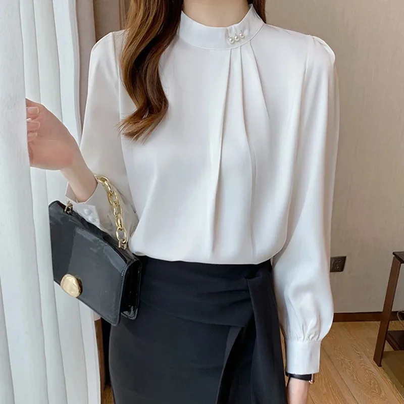 Long Sleeve Chiffon Blouse Office Lady Loose Shirts Fashion Streetwear Female Clothing Spring Autumn Overshirt Solid Tops