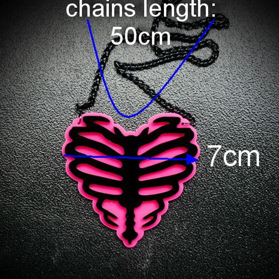 2021 Exaggerated Halloween Fashion Skull Hot Pink Acrylic Pendant Necklace Cool Punk Night Club Party Acrylic Necklace for Women