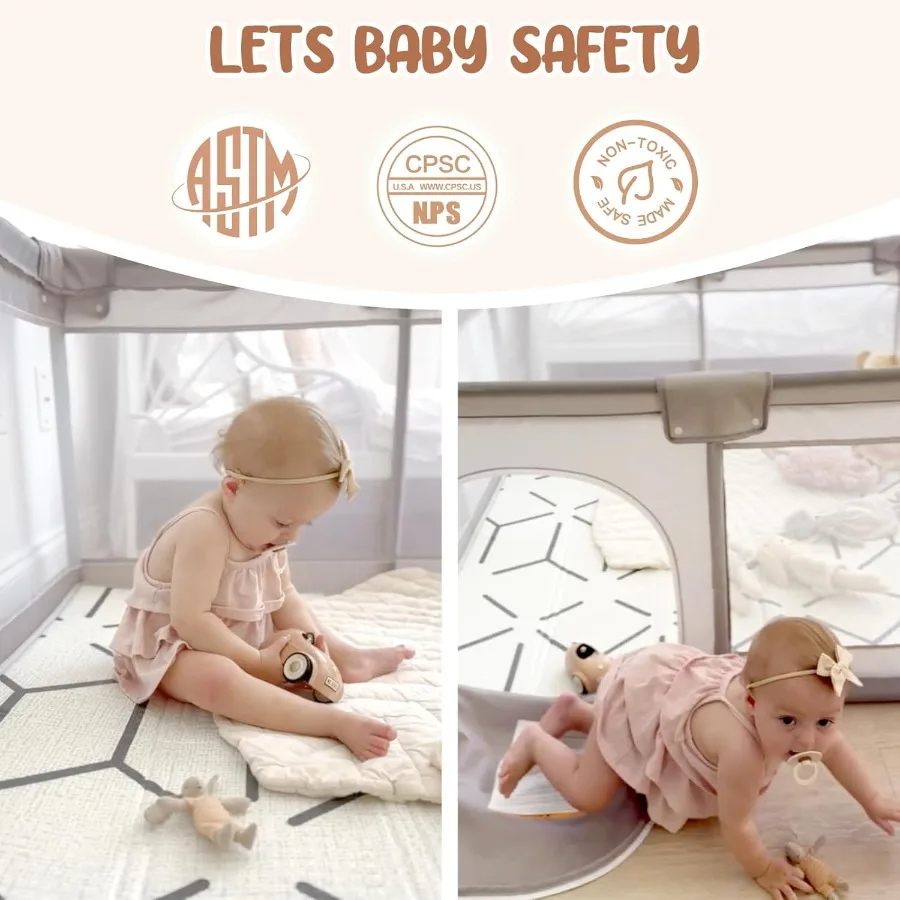 روضة أطفال مع حصيرة 47 × 47 بوصة روضة للأطفال الرضع والأطفال الصغار أقلام لعب صغيرة ساحة لعب للرضع مع حصيرة لعب مقاس 47 بوصة Pl #4