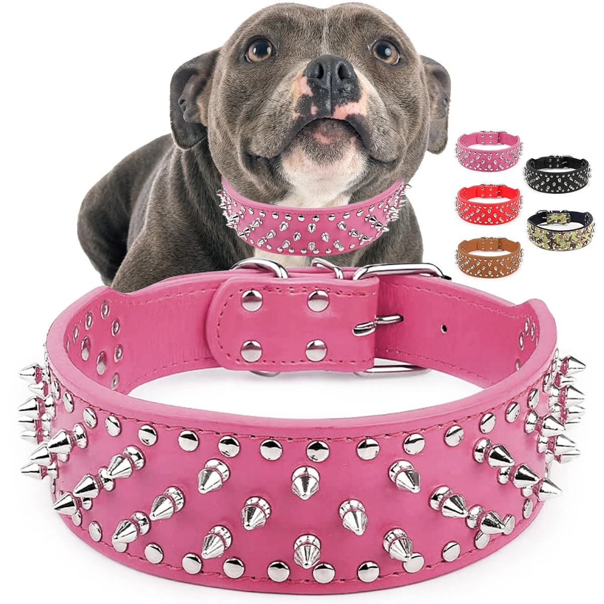 Large Dog Collar with Spiked Adjustable 5\