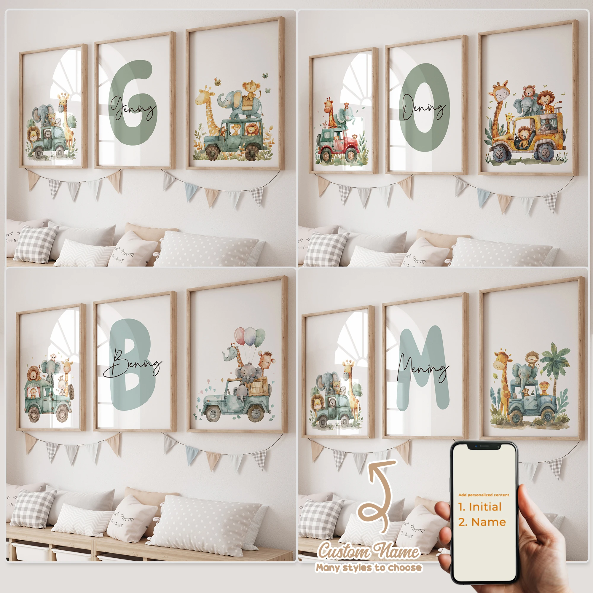 3 stücke Personalisierte Benutzerdefinierte Name Cartoon Tier Wand Kunstdruck Bild Leinwand Poster Malerei Für Wohnzimmer Kind Zimmer Wohnkultur
