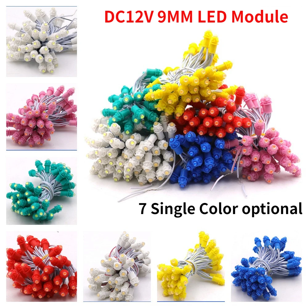 50pcs Lights String DC12V 9MM LED Module Pixel Lights Single Color Red/Green/Blue/Yellow/White/WarmWhite Signboard Display Lamp