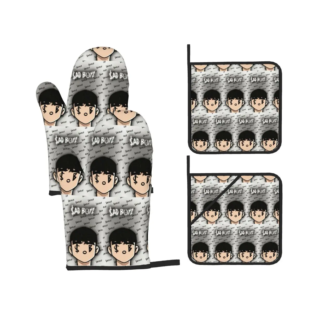 Junior H Sad Boyz Corridos Tumbados Mexico Oven Mitts and Pot Holder Sets of 4 for Baking Cooking BBQ Resistant Non-Slip Gloves