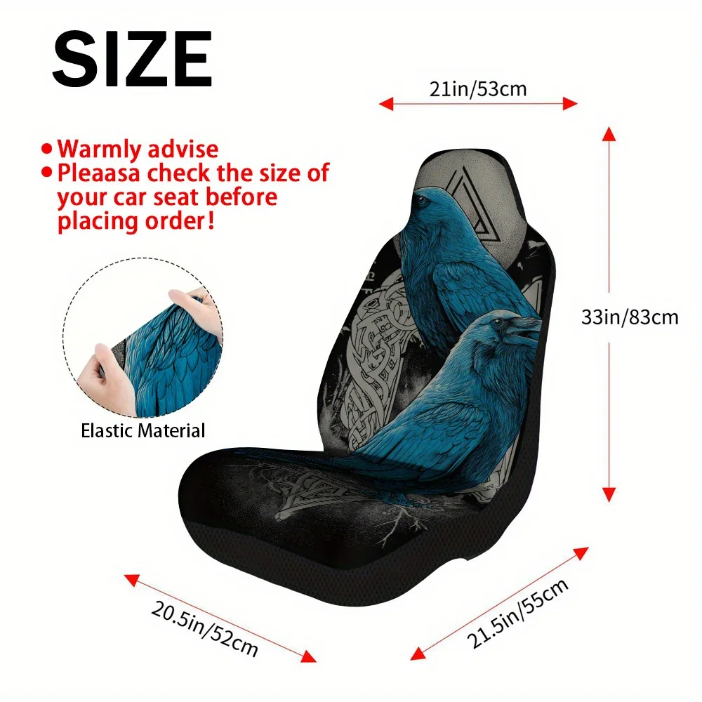 2pcs Nordic Ravens And Symbols Car Seat Covers, Fit For Front Seats, Durable Material For Men And Women, Providing Maximum Comf