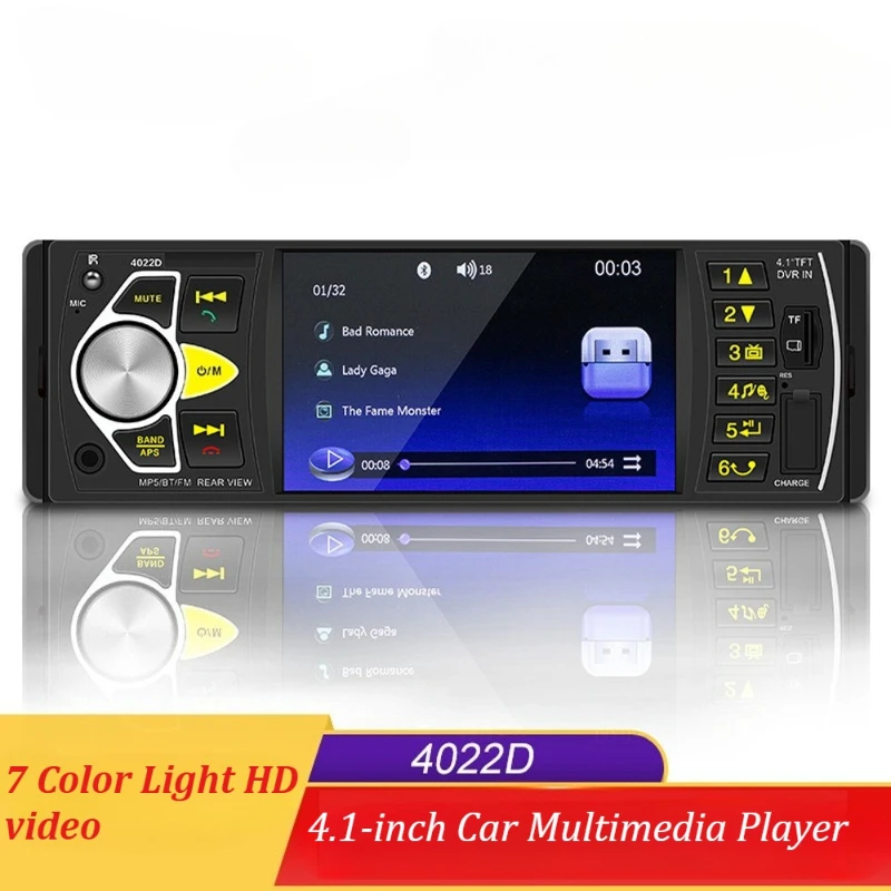 

Автомагнитола 1DIN, автомобильный аудиоплеер, стереосистема MP3 с USB, AUX, 4,1-дюймовый мультимедийный проигрыватель, FM-радио, поддержка камеры заднего вида