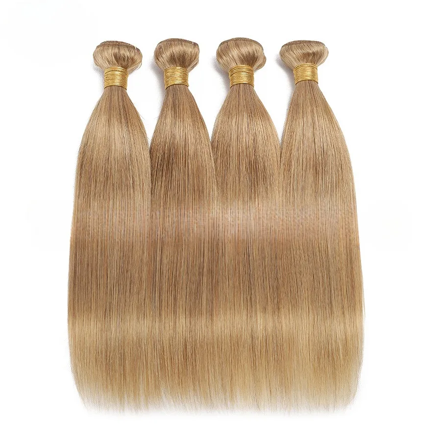 Pacotes retos coloridos do cabelo humano, cabelo indiano cru, extensões dobro do cabelo da trama, Ombre, cor loura do mel, 100g pelo PC, 26 dentro