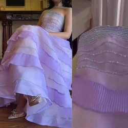 Customized Prom Dresses Elegant Strapless Ball Gown Party Dress Floor Length Sleeveless Sequin Organza Formal Evening Gowns イブニン