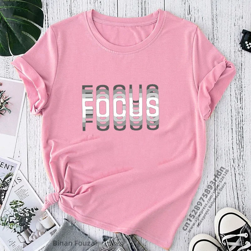 Focus Print T-shirts Women Short Sleeve Round Neck Casual Loose Summer Shirt Women Graphic Tee Aesthetic Clothes Tops 2023 Hot