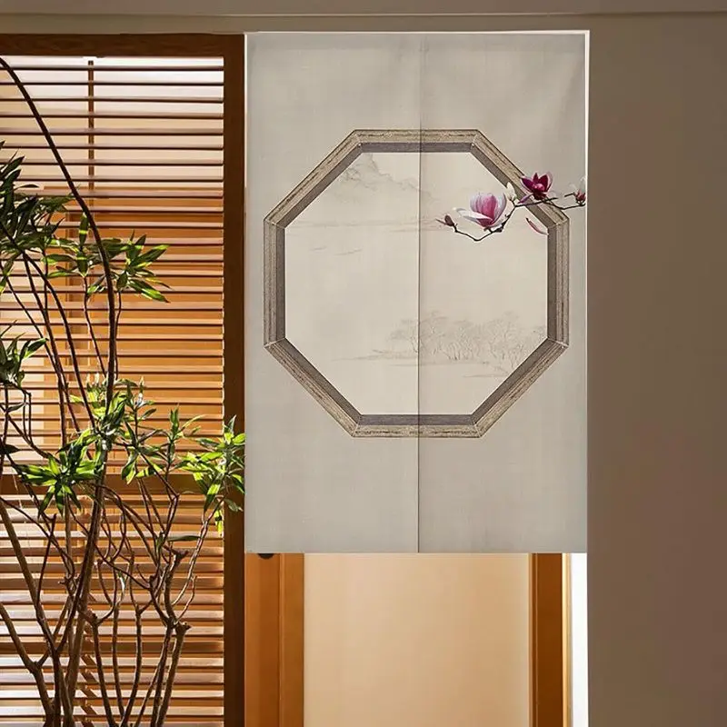 VIKAMA New Chinese Lotus Orchid Ink Flower Japanese Door Curtain Noren Entrance Curtain Kitchen Home Decor