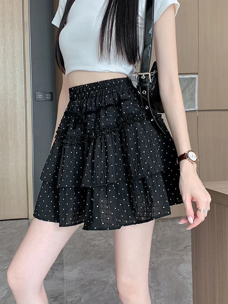 Mini jupe trapèze pour femmes, chic, décontractée, mignonne, à pois, mode coréenne, élégante, taille haute