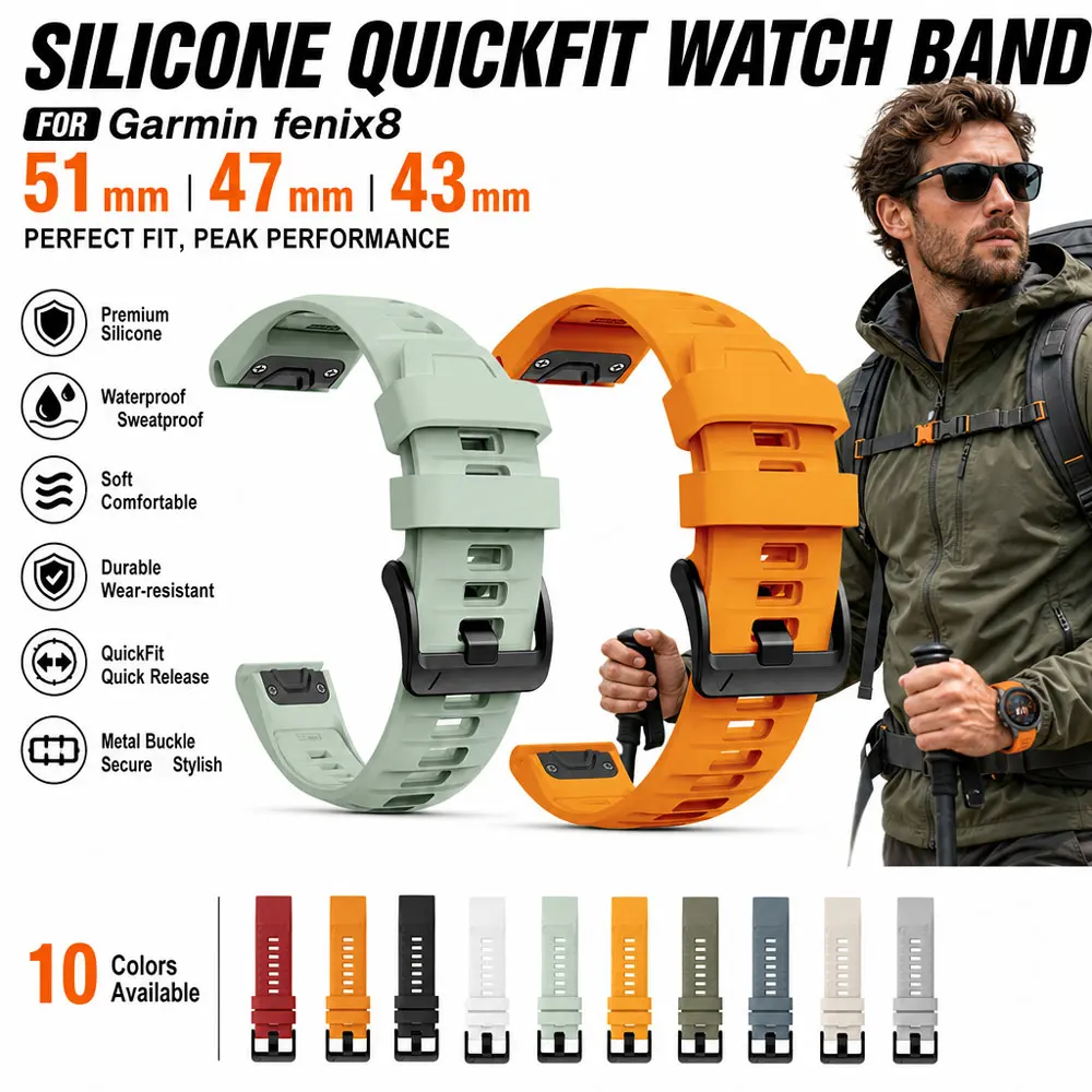 Schnellverschluss-Silikon-Uhrenarmband für Garmin Fenix 8 26 22 20mm – Leichtes Handgelenk-Accessoire für Garmin Fenix 8 47mm/7/6/5 Plus