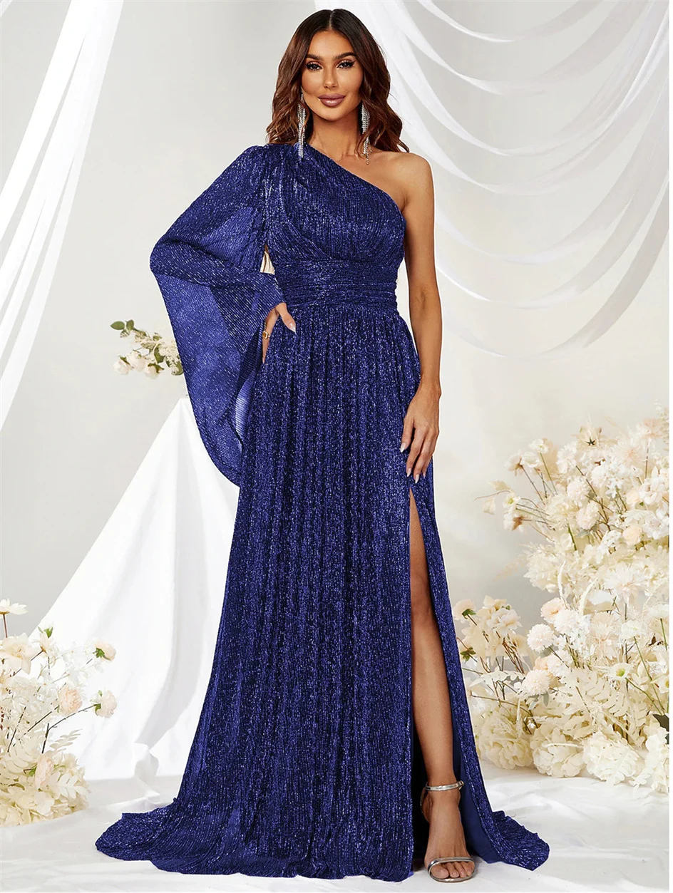 ShiyiceyOne spalla semplice maniche lunghe lunghezza del pavimento fessura Prom Reunion Dress Wedding Formal Elegant Eveninig abiti da festa lunghi