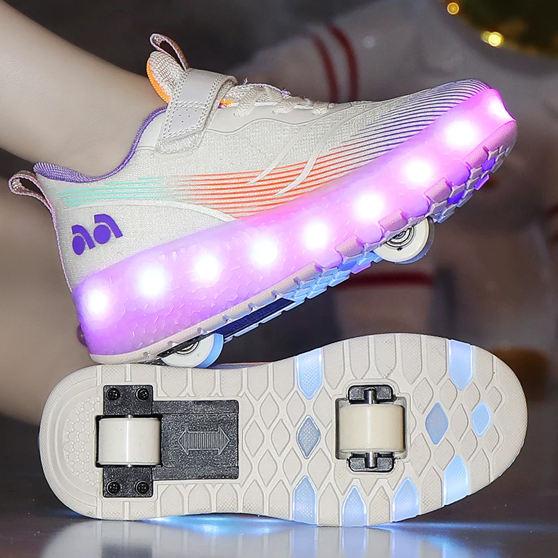 Teen roller skates with lights multi-functional wheel sneakers for students detachable wheel shoes