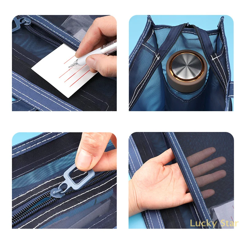 Bolsa grande de vinil de malha transparente com alça e zíper, armazenamento de pôster transparente de 17 x 13 x 4,4 polegadas, sacola A3