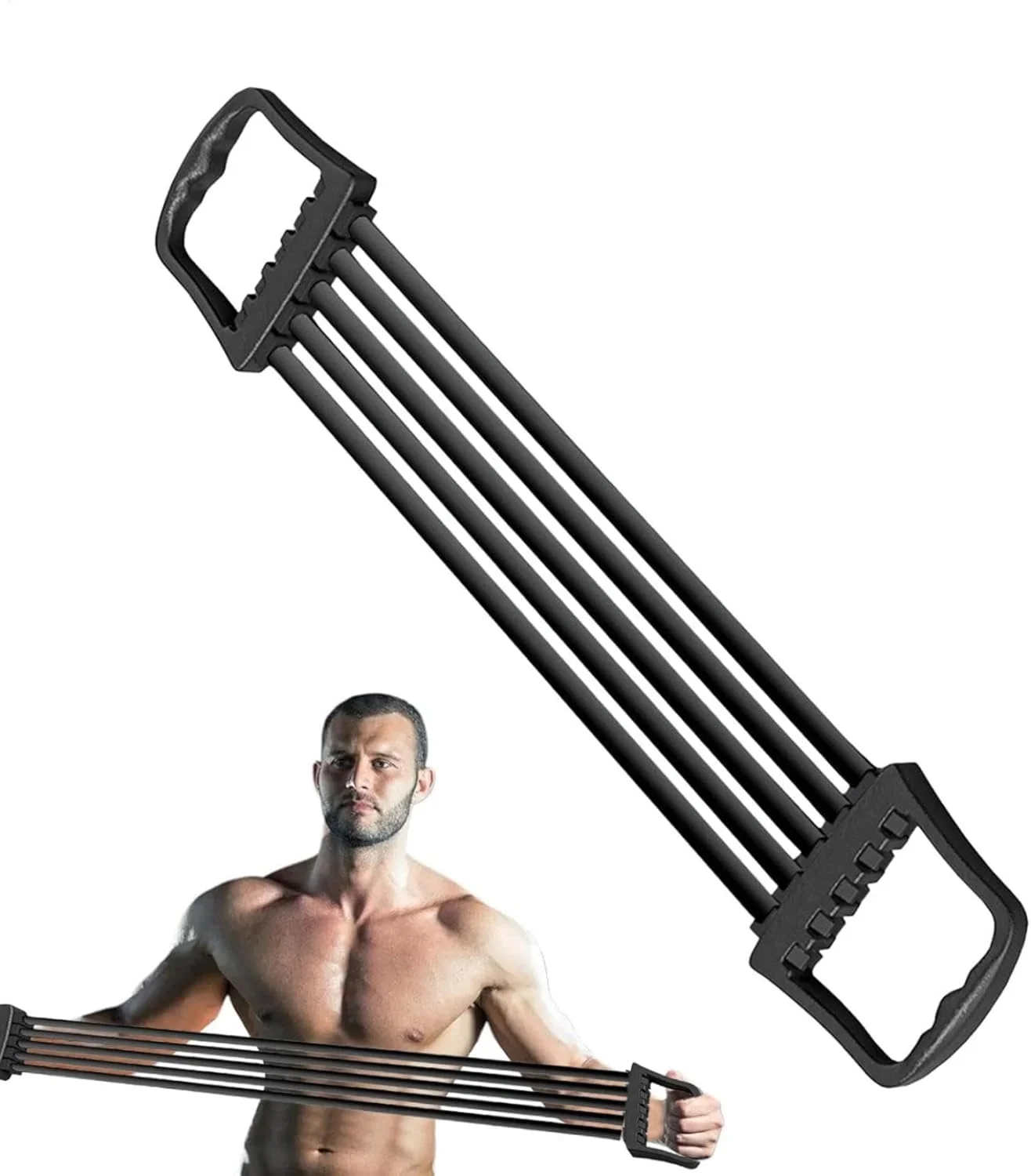 Full Body Workout Set - Chest Expander with 5 Removable Resistance Bands for Pilates, Push Ups, and Muscle Training - Strengthen