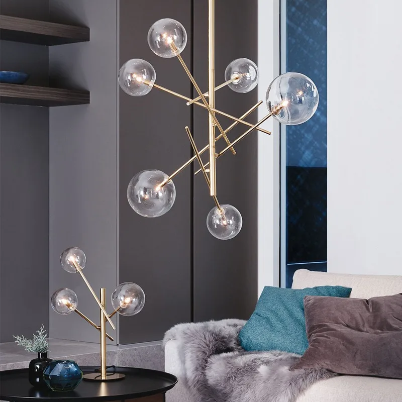 Contemporary Designers Pendant Lights Multi Headed Glass Ball LED Chandelier Living Room Hotel Villa