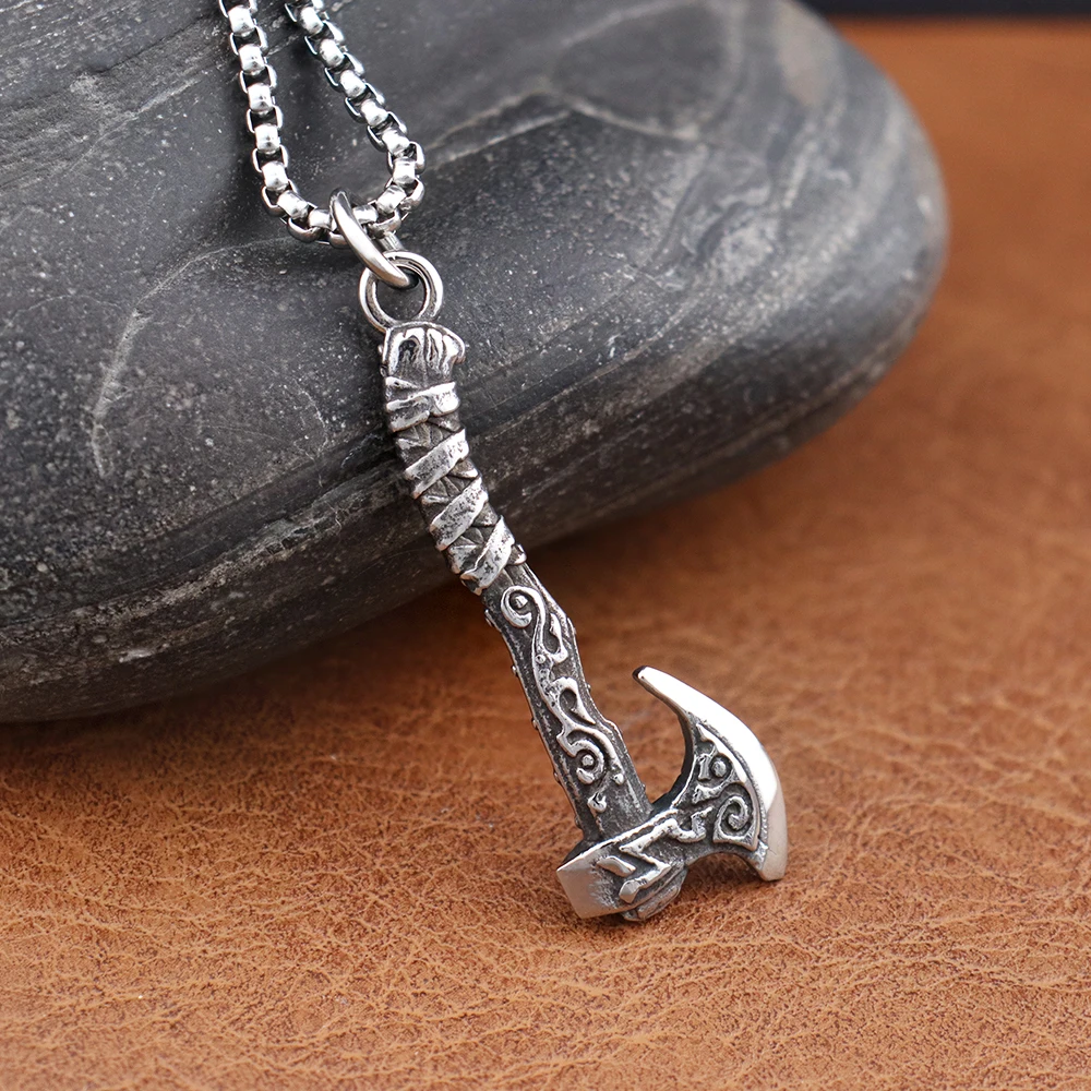 Stainless Steel Men's Vintage Viking Axe Necklaces Popular Nordic Celtic Knot Tomahawk Pendant Chain Gifts Jewelry Dropshipping