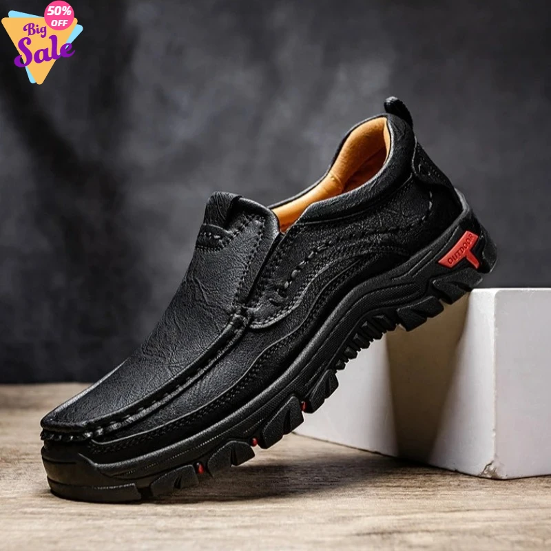 

Handmade Leather Shoes Men Loafers Soft Cowhide Mens Casual Shoes Male Footwear Black Brown Slip-on Thick Sole Walking Shoes
