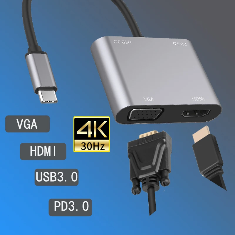 

For Macbook Phone Display HDTV Projector USB 3.0 adapter Plug and play 4K@30Hz usb c to hdmi vga adapter Multi-function Docking