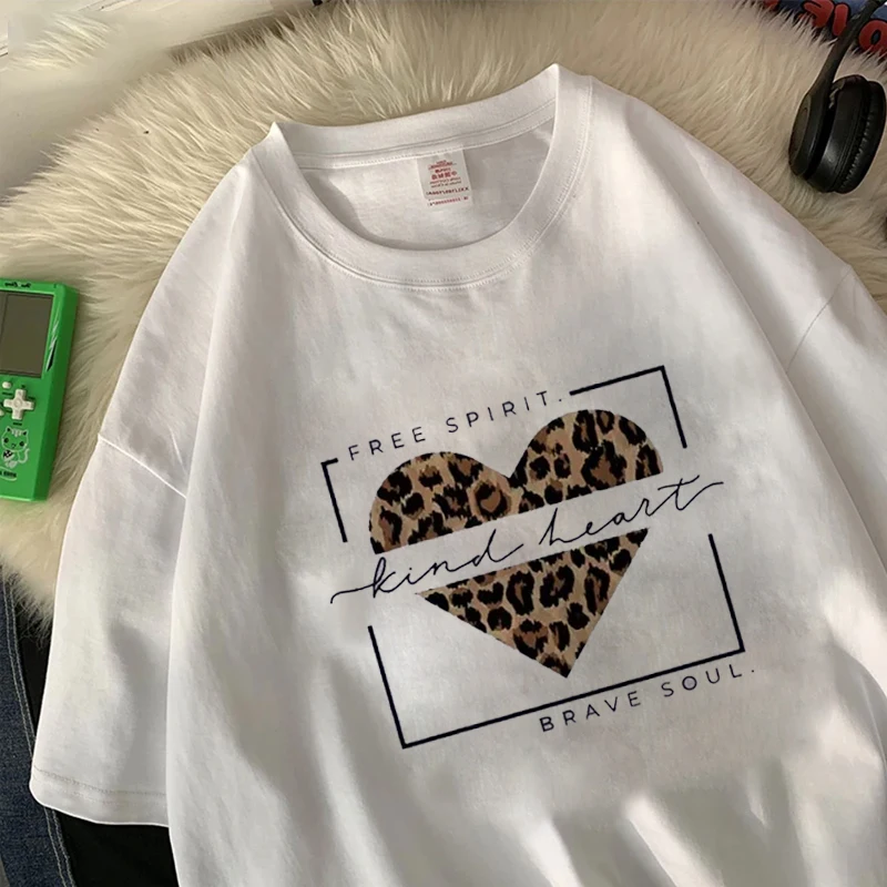 

Brave Soul Women's White T-shirt L Size American Retro Love Print Short Sleeve round Neck Loose Fit Casual Oversized Top