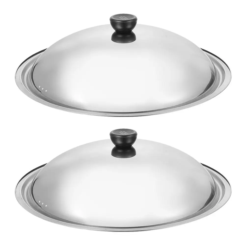 2Pcs Stainless Steel Universal Pot Lid Set 34Cm Multi-Functional Round Dome Cover for Frying Pan Skillet Wok Cast Iron Cookware
