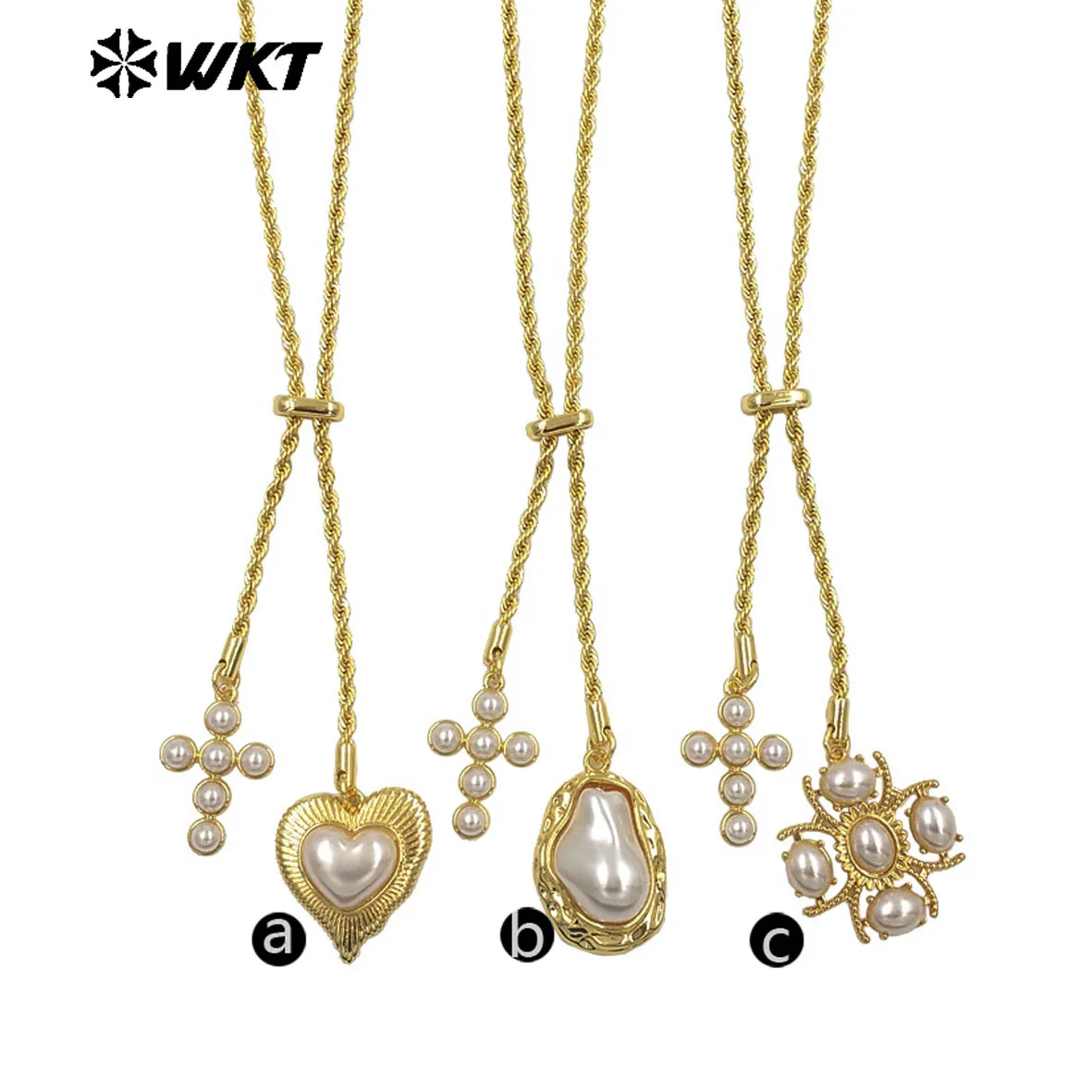 

WT-JFN52 элегантный стиль латунь и искусственный жемчуг позолоченный крест в форме сердца подвески металлическое ожерелье для друзей романтический подарок