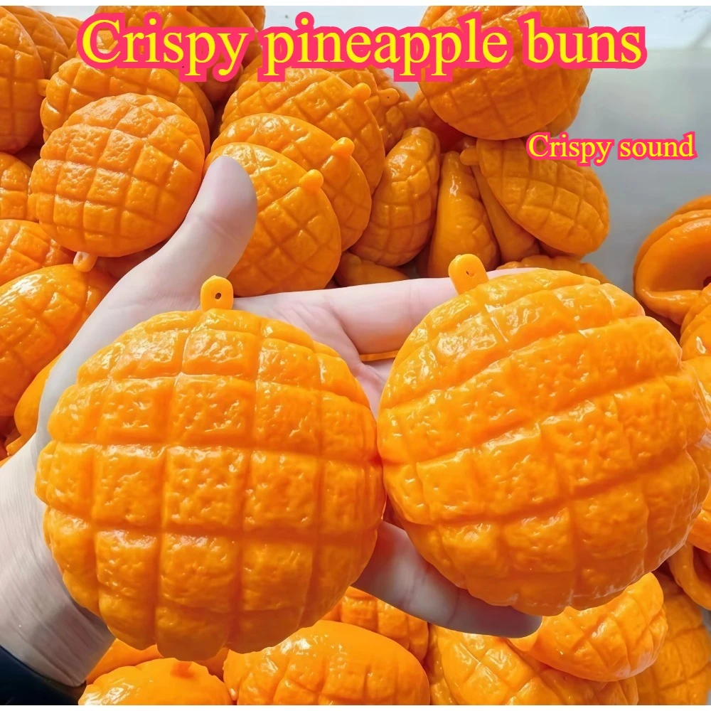 Simulation Pineapple Bun Crispy Stress Ball, Crunchy ASMR Sound Soft Squeeze Fidget Sensory Toy for Anxiety & Stress Relief