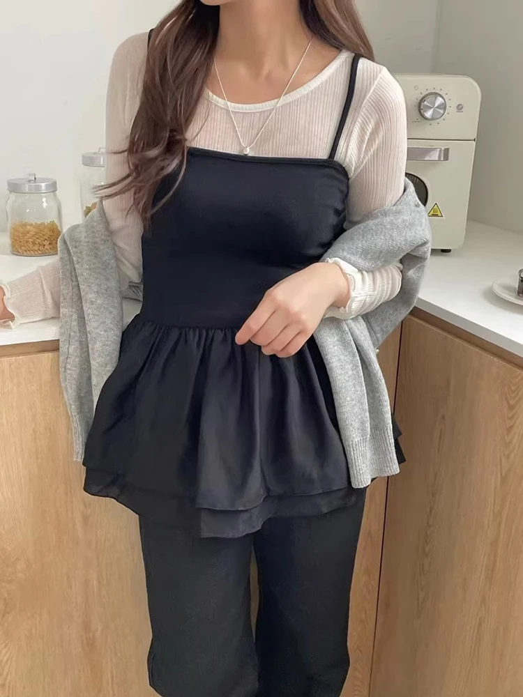 เสื้อกล้ามซับในผู้หญิง Liliang แบบสองชั้น แต่งระบาย ดีไซน์เซ็กซี่ สำหรับใส่ซ้อนเลเยอร์ ฤดูใบไม้ผลิ ฤดูร้อน รุ่นใหม่