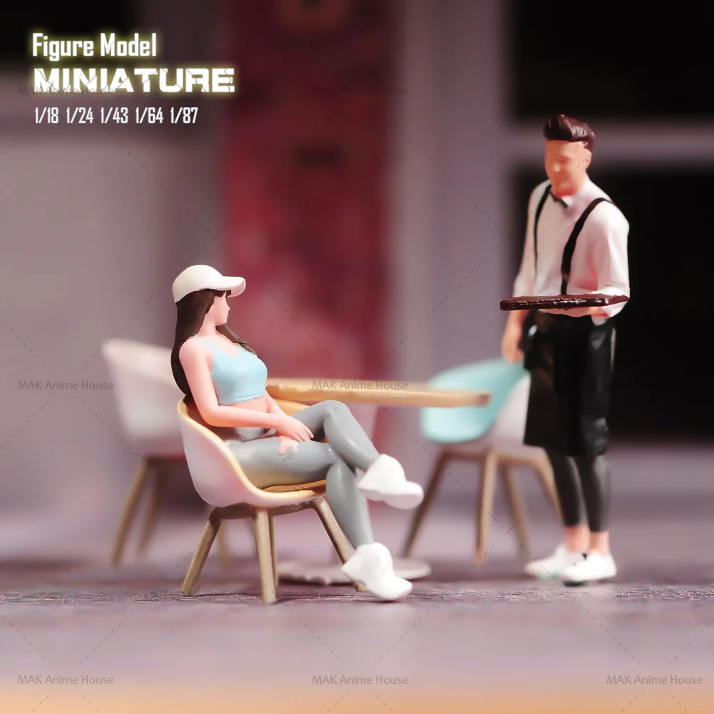 Miniatures 1/64 1/43 1/87 1/24 1/18Figure Female customer sitting on chair male waiter serving water coffee Model Home Scene Toy