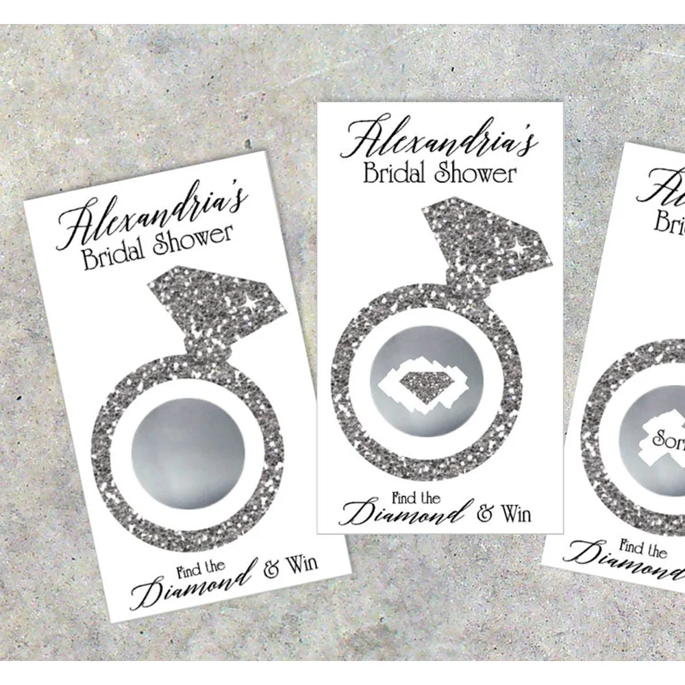 

Bridal Shower Scratch Off Game Cards, Glitter Diamond Ring, Wedding Favor, Gold, Silver, 10CT