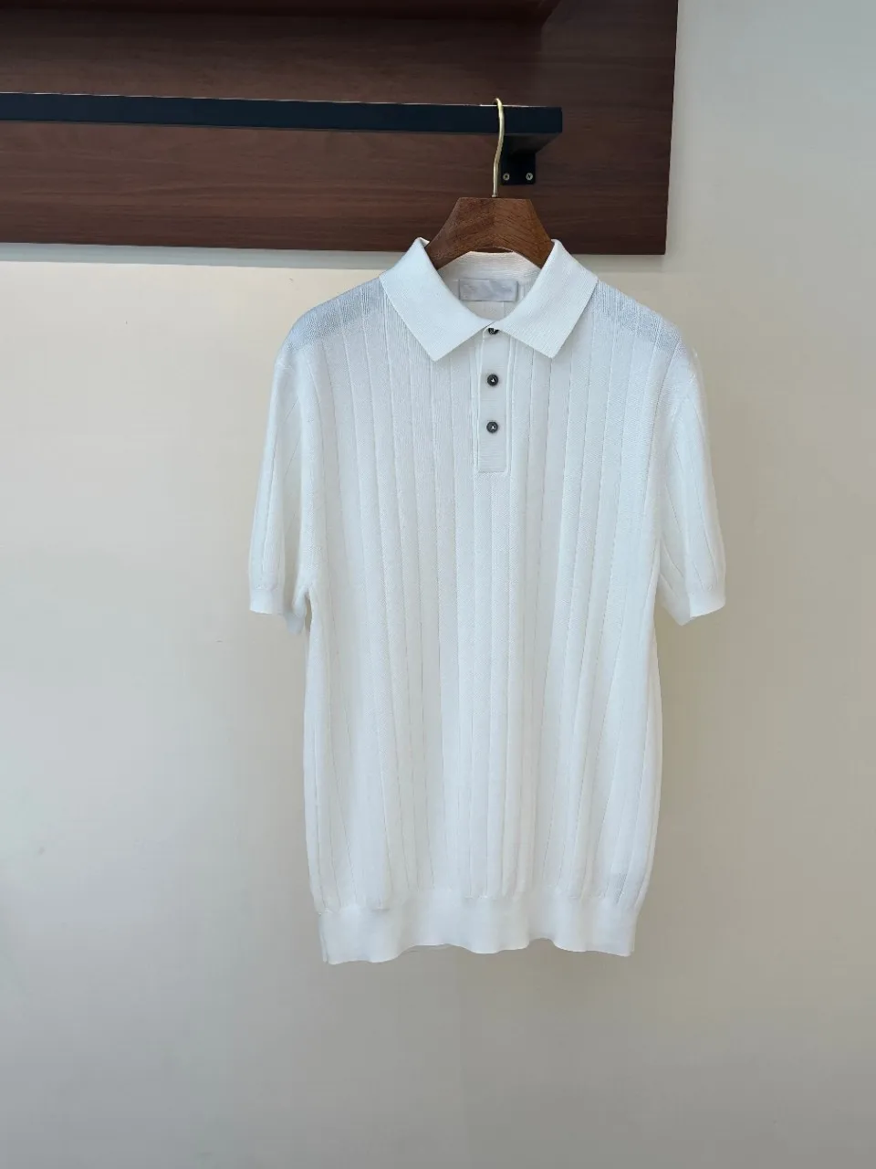 Old Money Style Men Solid Color Ribbed Striped Supima Cotton Lapel Business Casual Summer Short Sleeve Polo Shirt
