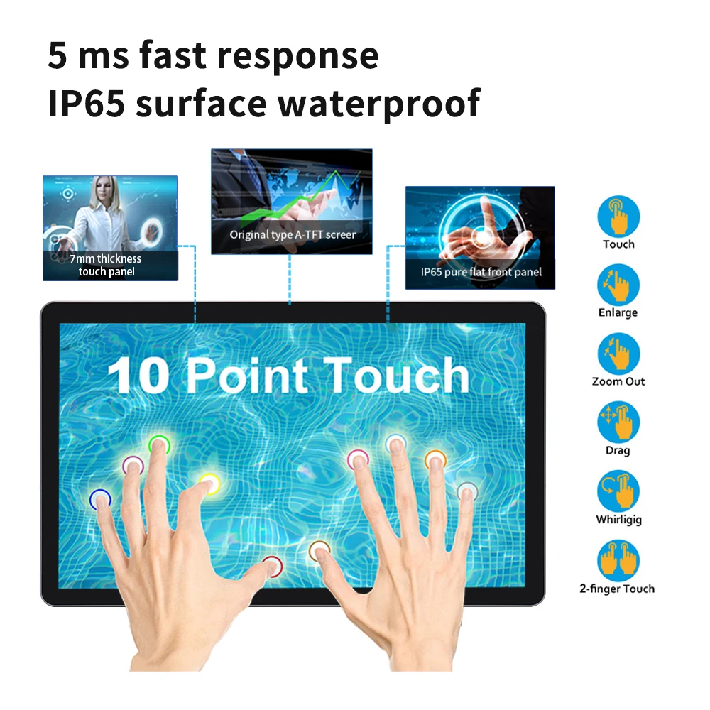 8 tot 43 inch Wandmontage PCAP Multi Touch Screen Display Touchscreen Monitor Android 11 Tablet Win 10 Industrieel Alles-in-één pc