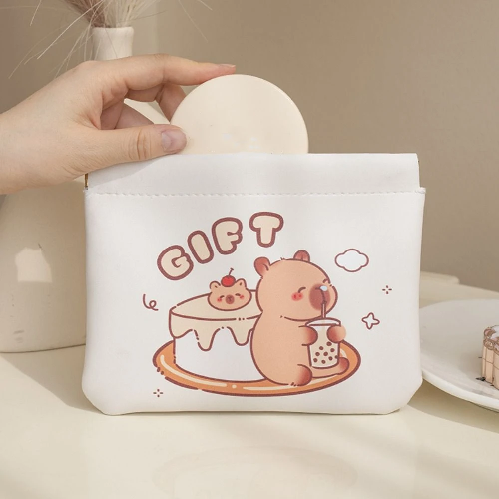 3pcs/set Simple Pu Leather Self-closing Coin Purse Kawaii Capybara Lipstick Storage Bag Pig Earphone Bag Glasses Bag Unisex