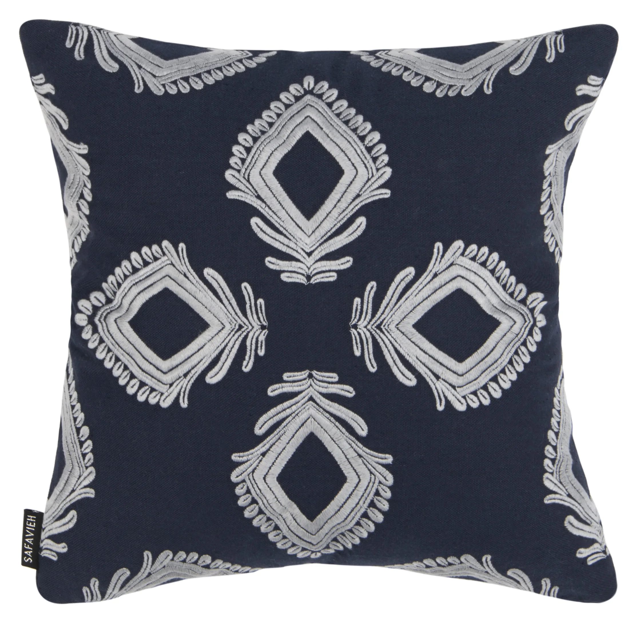 

Tropical floral plush pillow 16 inches square navy and periwinkle color blend