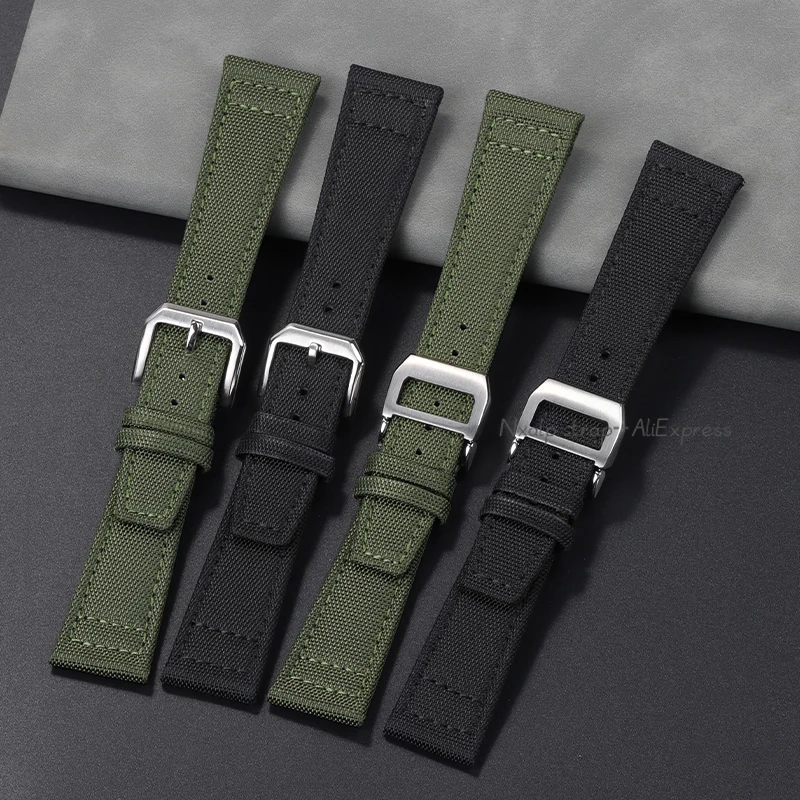 20mm 21mm 22mm Nylon Canvas Watchband for IWC PILOT Portugal PORTOFINO Fabric Watch Strap Folding Buckle Cowhide Leather Belt