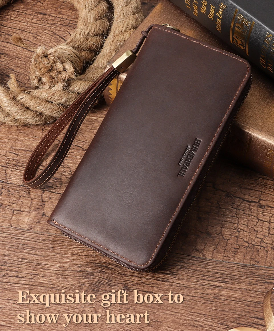 

Genuine leather men's clutch, ID card, mobile phone storage, RFID, long, large-capacity travel, multi-functional zipper wallet