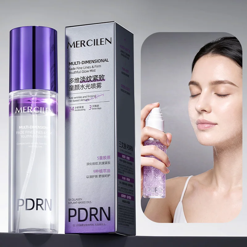 MERCILEN Straffendes Feuchtigkeitsspray 100ml enthält Niacinamid, Kollagen und pflanzliches Squalan, um die Haut mit Feuchtigkeit zu versorgen, Falten weniger sichtbar zu machen, die Haut zu straffen und zu nähren, sie aufzuhellen und das Hautbild jünger wirken zu lassen. – Detail 1