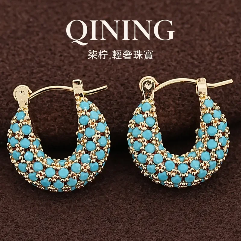 South French coast, round zircon earrings light luxury niche cold ear buckles retro dinner party design earrings