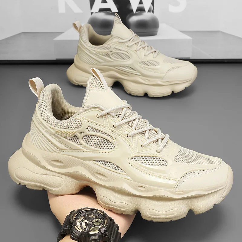 

Мужская повседневная спортивная обувь на толстой подошве, увеличивающая рост, с дышащей сеткой на шнуровке, уличные кроссовки большого размера