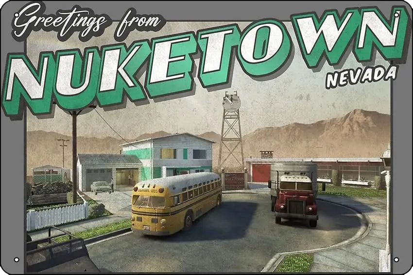 MW Inspired Greetings from Nuketown Vintage/Retro Postcard Weathered Design Poster 8 x 12 Inch Funny Metal Tin Sign Game Room Ma