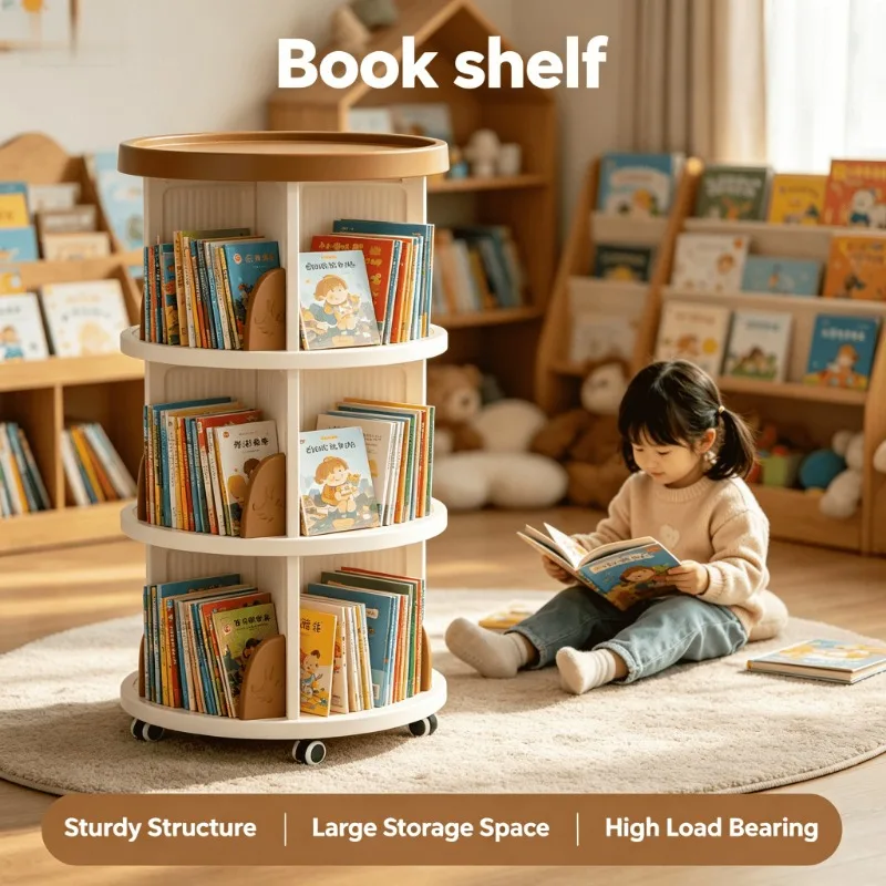 Extra Space Saving Durable Rolling Rotating Corner Storage Multifunctional Bookshelf Bookcase for Living Room Kids Organizer