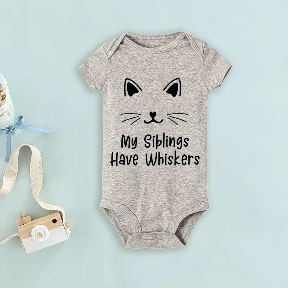 Cat Baby Romper Baby Shower Gift My Siblings Have Whiskers Print Bodysuit Newbron Funny Clothes Pregnancy Announcement Jumpsuit