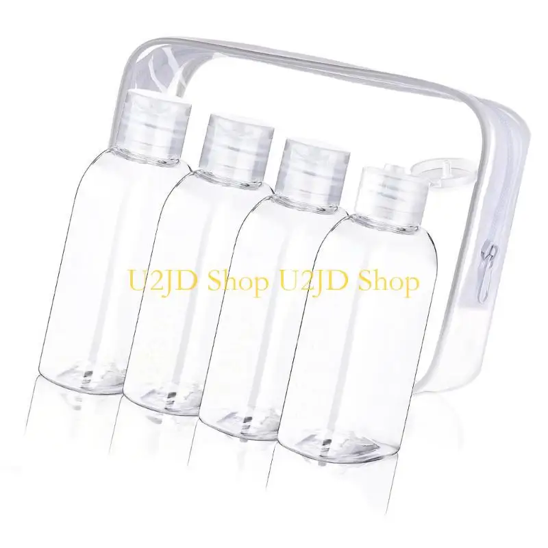 

U2JD 4 Pieces Travel Bottle Set 100ml Caps Empty Dispenser for Cosmetic Transparent and Leak Proof Storage Bottles