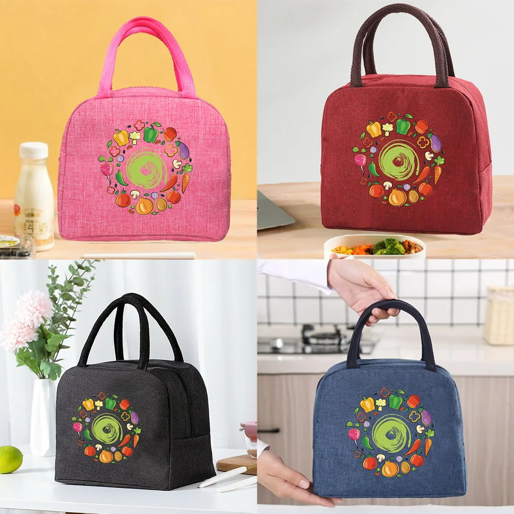 

Lunch Insulated Bag for Kids Meals Work Meal Portable Cooler Thermal Food Picnic Bags Wemen Handbags Vegetable Print Organizern