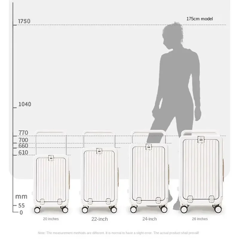 New Wide Handle Front Opening Suitcase Travel Bags Rolling Luggage USB Cup Holder Cabin Suitcases Carry-on Password Trolley Case