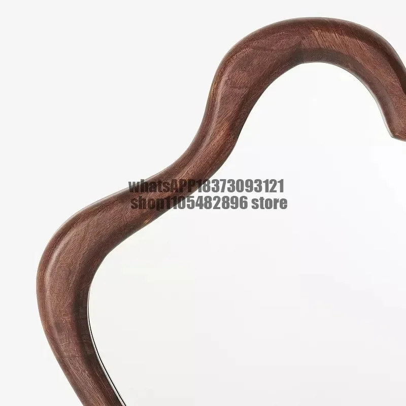 Artistic special-shaped walnut frame decorative mirror home bathroom lace wall-mounted retro vanity mirror